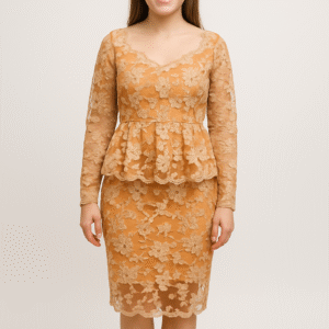 Orange net long sleeve top and pencil  skirt